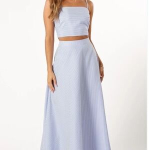 Petal & Pup Blue and White Striped Skirt Set